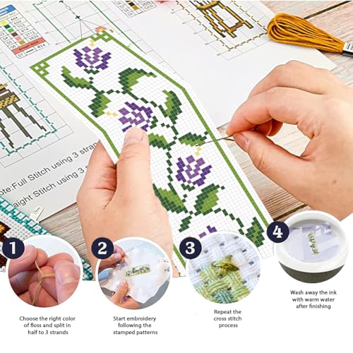 FREEBLOSS 6 Set 11CT Cross Stitch Bookmark Kit 8"x2.4" Vine Flowers - style: Floral Plant