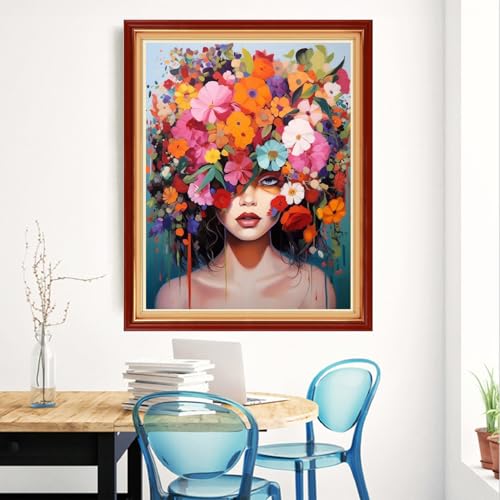 Magxvouy Cross Stitch Kits Stamped Full Range of Embroidery Kits,Cross Stitch Patterns Needlework Kits for Beginners 11CT Printed Kits&Flower Girl 16x20 inch - color: Artcolor11
