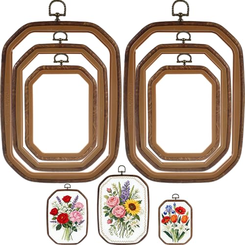 BrightRow 6 Pcs Large Embroidery Hoop Set Decorative Imitated Wood Display Frame Cross Stitch Hoop Ring for Art Craft DIY Sewing and Hanging Ornaments Decor(Rectangular,15+20+26 cm) - size: 15+20+26 cm, style: Rectangular