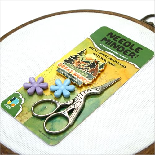 Awesome Pattern Studio Needle Minder Set - Great Smoky Mountains National Park Magnetic Needle Minder + 2 Needle Threaders + Crane Scissors. Enamel Pin for Cross Stitch, Embroidery and Craft - size: Great Smoky Mountains Modern Design - SET #2