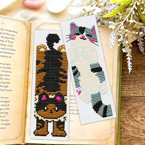 ORIGACH 6 Set Vivid Cute Cat Cross Stitch Bookmark Kit for Beginner - style: Cat