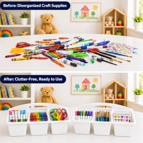 6 Pack Classroom Caddy with Handle, 6 Compartment (White) - color: White