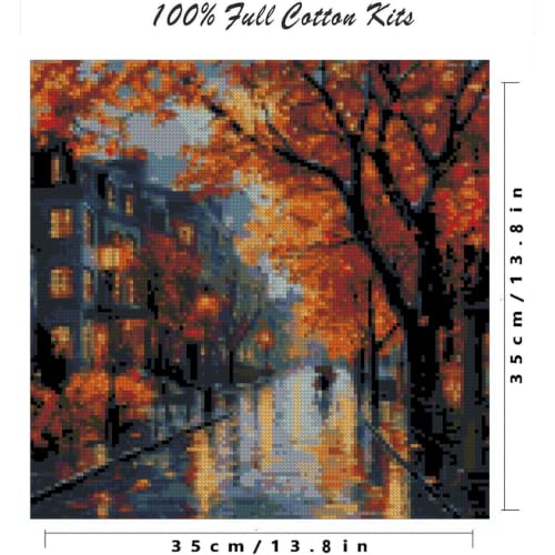 YERUOUIU Fall Street Cross Stitch Kits,11 CT Counting Cross Stitch Kit for Adult Beginners,Needlepoint Cross-Stitch Patterns Dimensions Needlecrafts Embroidery Kits Arts and Crafts - color: SZXZ003-US