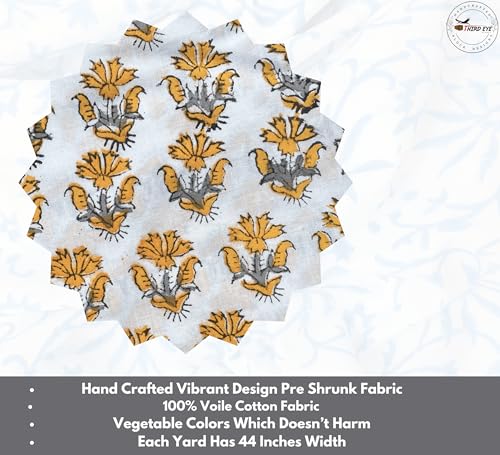 100% Cotton Fabric by the Yard, Hand Block Print Fabric for Sewing RB-102 - color: Rb-102 Yellow, size: 3 Yard pre cut