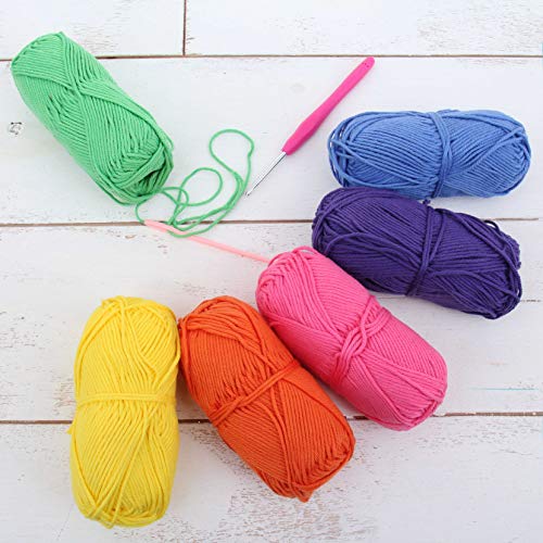 ThreadArt Cotton Crochet Yarn Set #4, 6 Pack 50g 85yd, Rainbow Colors - color: RAINBOW