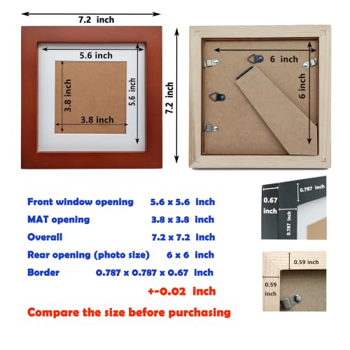 ZXT-parts Brown 6x6 Picture Frames with 4x4 Opening Mat.Brown 6x6 Square Photo Frame. Solid Wood, Perspex Panel, The Table or The Wall.Protective Film Must be Removed. - color: Brown