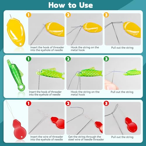 Lechchy 33 Pcs Sewing Tool Kit - with Automatic Needle Threader/Fish Mouth Easy Threader/Gourd and Thumb Shaped Simple Threader/Seam Rippers/Thread Snips/Drawstring Threaders/Awl/Thimbles/Needles - color: Style 1