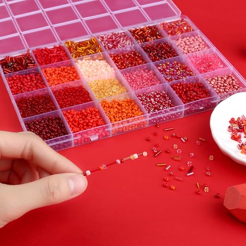 7500Pcs Red Glass Seed & Tube Bugle Beads Kit for Embroidery and DIY Craft - color: A-Red