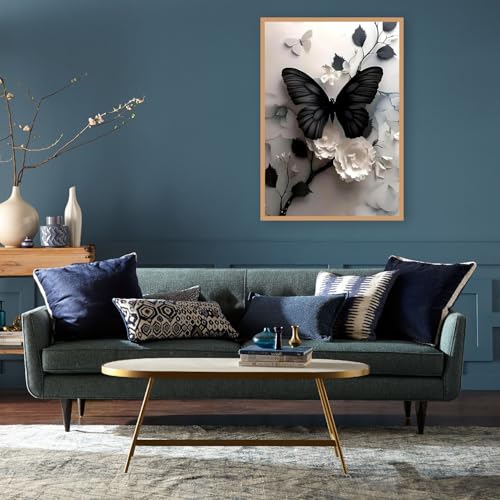 Mrnsiet Butterfly Cross Stitch Kits for Adults, Black Butterfly Stamped Cross Stitch Kits for Beginners, Needlepoint Cross-Stitch Patterns Embroidery Kits Arts and Crafts for Home Decor 12×16Inch - color: X250825-US