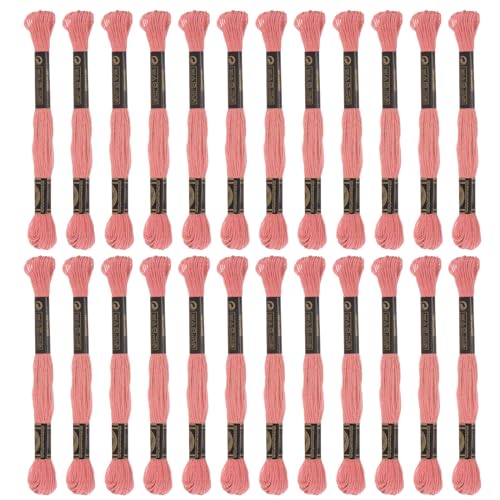 HARFINGTON 24 Skeins Embroidery Floss 8m Each Egyptian Long Fiber Cotton Cross Stitch Thread 26S/2x6 for Embroidery Projects Bracelet, Dark Pink - color: Dark Pink