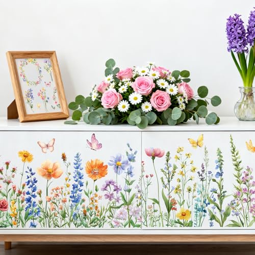 Wxiben 8 Pcs Wildflower Butterfly Rub on Transfers for Crafts and Furniture - style: Wildflower