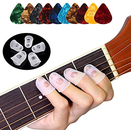 AUGSUN Guitar Fingertip Protectors, 40 Pcs Silicone Guitar Finger Guards - color: Transparent