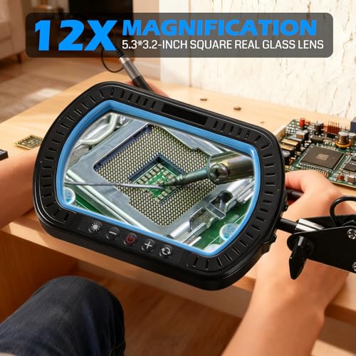 12X Magnifying Glass, 5000LM 5 Colors Temperatures & 10 Brightness