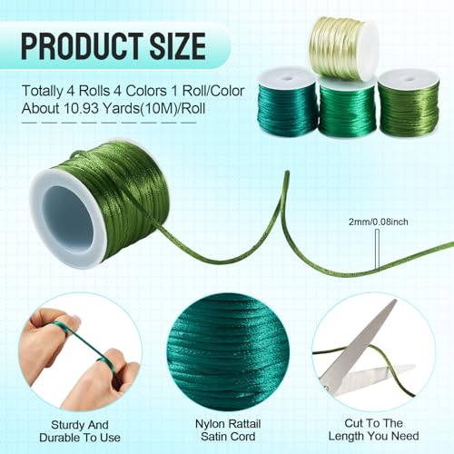 Elecrelive 40 Yards Rattail Satin Cords Green Nylon Beading String - color: Lime Green