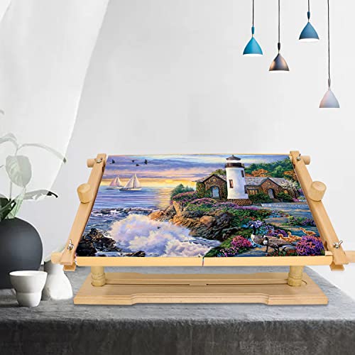 Adjustable Beech Wood Embroidery Stand - Guofa Rotated Cross Stitch Needlepoint Holder, Quilting Tapestry Scroll Hoop Frame for Craft Sewing