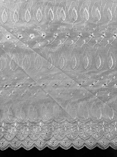Sedona Designz 41" Wide Poly Cotton Broadcloth All Over Embroidery Eyelet Fabric by The Yard – 65% Polyester, 35% Cotton, Soft Touch - color: White, size: 1 Yard
