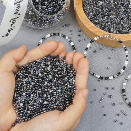 Black Seed Beads for Jewelry Making Glass Bugle Beads for DIY Craft - color: Black