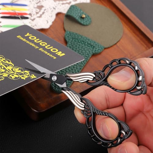 YOUGUOM Crochet Scissors with Sheath, Small Sewing Shears - color: Golden Black