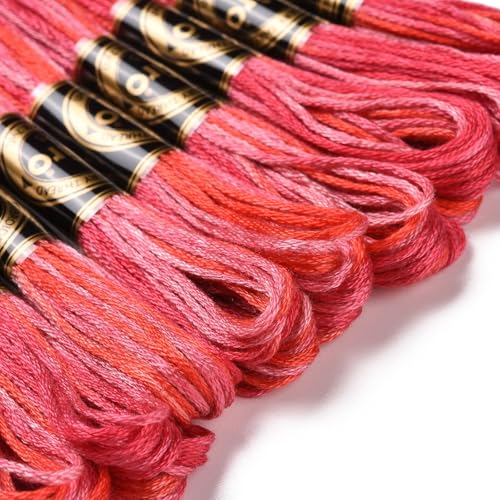 10 Skeins Crimson 0.5mm 6-Ply Polyester Embroidery Floss Cross Stitch Threads Segment Dyed Gradient for DIY Craft Hand Sewing Knitting DIY Crafts Jewelry Making 8.75 Yards(8m)/Skein - color: Crimson