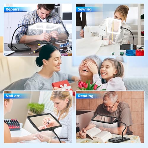 Magnifying Glass with Light and Stand 50 Ultra-Bright LEDs Large Magnifying Lamp 360° Flexible Gooseneck Magnifying Glass with Stand Hands Free Magnifier Glasses for Sewing Reading Crafts Seniors