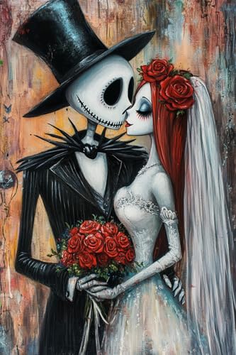 Moohue 14ct Counted Stamped Cross Stitch Kits for Adults Skulls Couple Roses Printed Cross Stitch Patterns Art Crafts Cross Stitch Supplies (Skeleton Couple) - color: Skeleton Couple