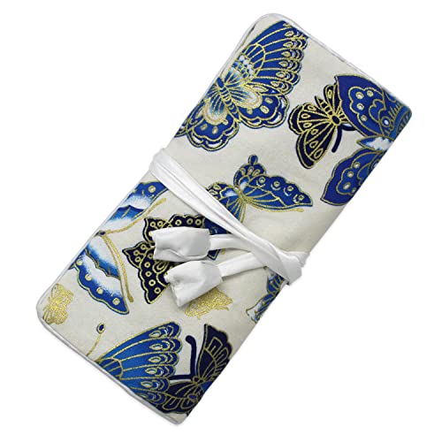 SmilerSmile Jewelry Travel Bag Embroidery Travel Jewelry Organizer with Tie Close Embroidered Flower Jewelry Roll for Women Girls (Butterfly/White) - color: 01 White/Butterfly