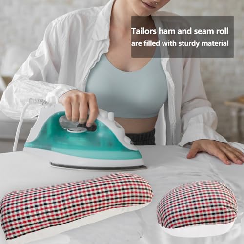 2 Pack Professional Tailor's Ham and Seam Roll Set, Tailors Ham for Ironing, Premium Pressing Sewing Tools, Ideal for Ironing Sleeves, Collars, Caps, Curved Seams Kit