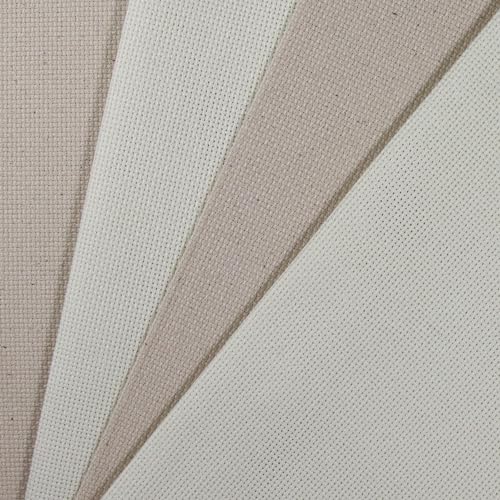 KCS 4/6 pc of 12" x 18" (30cmx45cm) 18CT Counted Cotton Aida Cloth Cross Stitch Fabric (4 pc, Antique White+Oatmeal) - color: Antique White+oatmeal, size: 4 pc