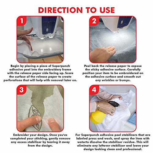 Superpunch Adhesive Peel and Stick Tear Away Stabilizer, 12 in x 10 yd - size: 12" x 10 yards roll