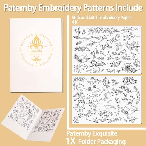 Patemby Embroidery Pattern Water Soluble Embroidery Stabilizers, Stick and Stitch Embroidery Paper Wash Away with Pre-Printed Pattern Designs Stencils Transfers for Hand Sewing Lover Beginner - color: Leaves, Pack of 2