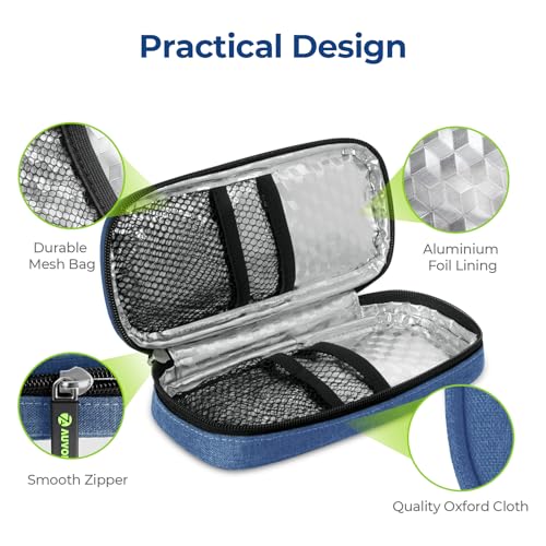 AUVON Lightweight Insulin Cooler Travel Case, 3-Layer Thickened Insulation - color: Blue