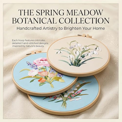 Harimau Adult Beginner Embroidery Starter Kit, Complete Set with 4 Patterns, 2 Hoops, Needles, Scissors, Instruction Guide & Stitching Video Tutorials - color: Floral7 pattern