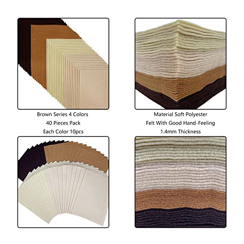 Jtnohx Soft Felt Sheets Felt Fabric for Crafts 4 Colors 40Pcs Brown Series - color: Brown Series