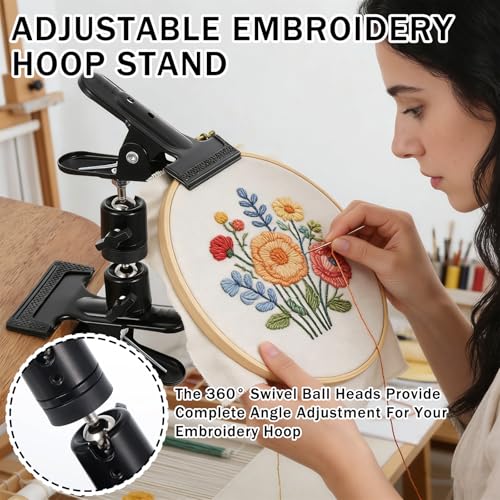 Adjustable Portable Metal Embroidery Hoop Stand Holder，Black Cross Stitch Hoop Holder with 360° Rotation Needlepoint Hoop Stand,Cross Stitch Stand Suitable for Embroidery Hoops