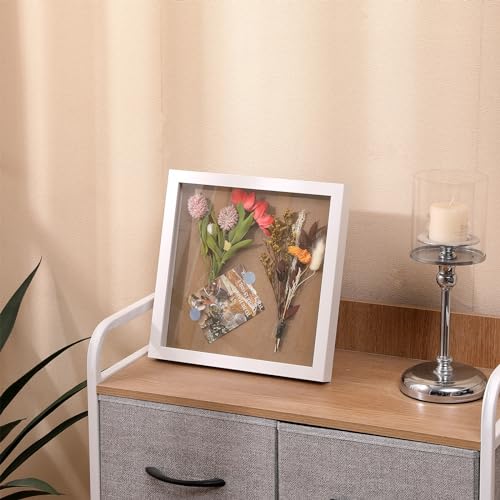 Muzilife 10x10 Shadow Box 3D Picture Frames, Wood, Real Glass, White,2 Pack - color: 2pc 10x10-white
