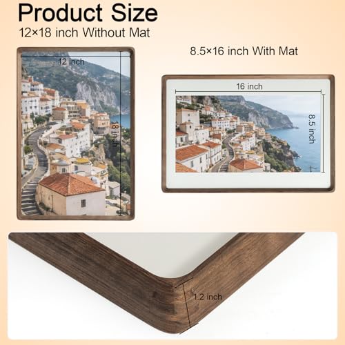 12x18 Walnut Wood Picture Frame for Wall, Matted to 11x17 - size: 12×18