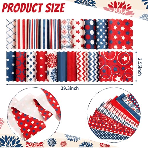 Hosuly 40 Pcs Patriotic Quilting Fabric 2.55" Red White Blue Jelly Fabric - color: 4th of July