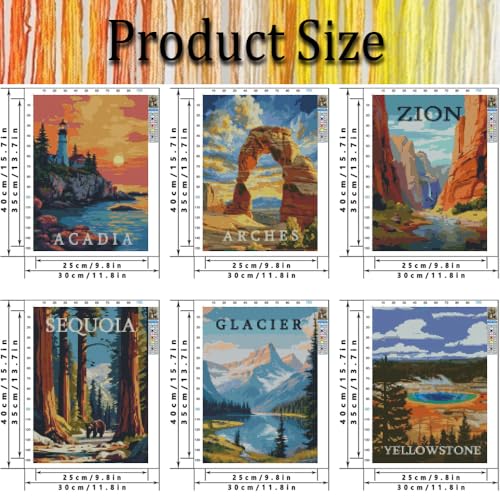 Tiwabb 6 Pack National Park Stamped Cross Stitch Kits for Adults Beginners - color: National Park