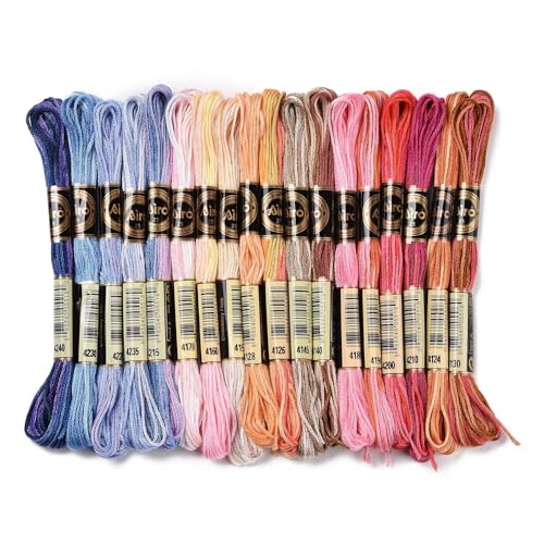 18 Skeins 18 Colors 6-Ply Polyester Embroidery Floss Cross Stitch Threads Segment Gradient Color for Jewelry Making Bracelet Stitching Craft Supply 0.5mm,Blue Pink - color: 18 Skeins,blue Pink