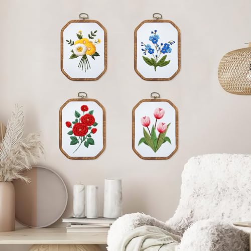 ORIGACH 4 Set DIY Flower Embroidery Kit for Beginners Adults - style: Flowers