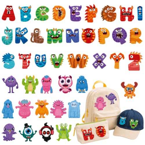 Cinrobiye 41 Pcs Monster Patches Self Adhesive Little Monsters A to Z Alphabet Applique Cute Monsters Themed Chenille Letter Patches Stick on for Clothing Hats Bags Fabric DIY Crafts - style: Monster