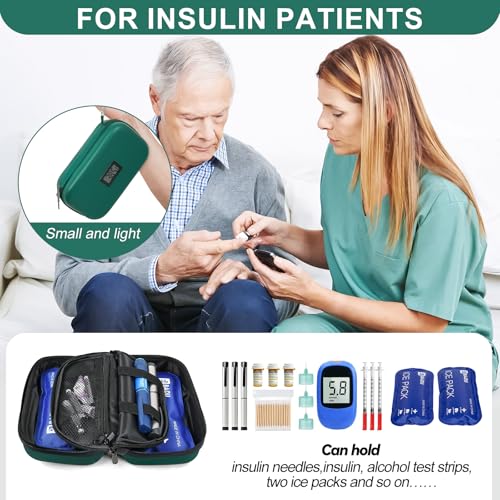 Insulin Cooler Travel Case TSA Approved 2*180g Ice Pack,Temp Display - color: Green