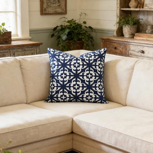Slow Cow Embroidered Throw Pillow Cover 18 x 18 Inch Navy Blue - color: Navy White, size: 18" x 18" (Pack of 1)