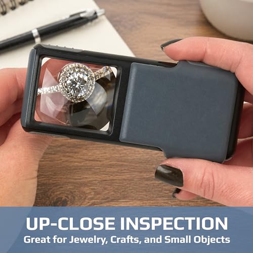 Carson MiniBrite LED Lighted Slide-Out Aspheric Magnifier with Protective Sleeve (PO-55), 5X, Gray - size: Single Pack