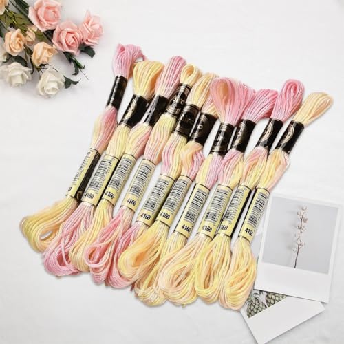 10 Skeins 6 Strands Yellow Cross Stitch Thread Variegated Gradient Embroidery Floss Needlepoint Friendship Bracelet String Yarn Threads Bulk for Hand Sewing Bracelets Needlecraft Stitching - color: Yellow,pink