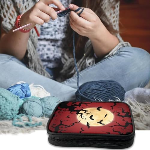 Kathyboom Empty Crochet Hook Case Halloween Bat Moon Crochet Hook Organizer Case Stand Up-Corchet Organizer - Crochet Hook Holder for Crochet Needles, Crochet Accessories - color: Halloween Bat Moon-