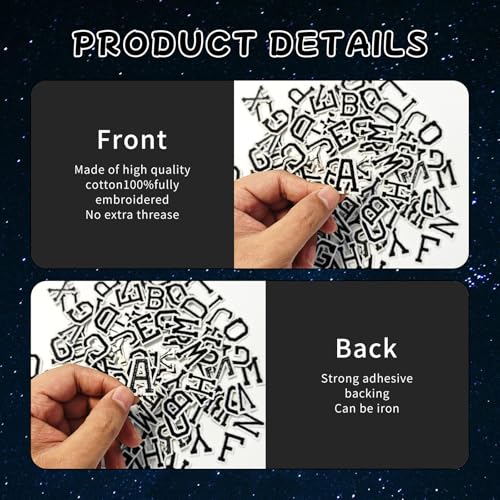 0.7 inch Black Iron on Letters Patches, Embroidery Fabric Letters Applique Patch for Clothing, Jackets, Jeans, Hats, Backpacks, Socks, 104pcs - color: Black, size: 0.7 inch