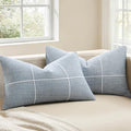 2 Packs Grid Embroidery Lumbar Pillow Covers 12x20in Blue - color: Blue, size: 20" x 12" (Pack of 2)