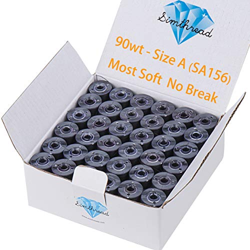Simthread 144pcs Size A SA156 90WT Prewound Bobbin Thread - Black - color: 90wt Black
