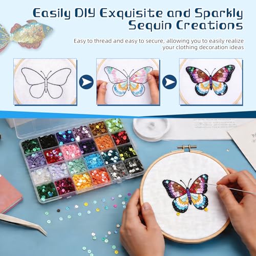 21600 Pcs Loose Sequins Bulk, 24 Colors 5MM Embroidery Sequins - size: 5mm